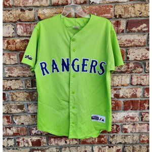 vintage majestic texas rangers lime green mens medium USA mesh jersey